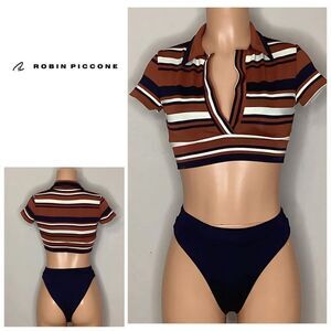 New. Robin Piccone stripe crop top teeny bikini. Size 4/S. Retails $208